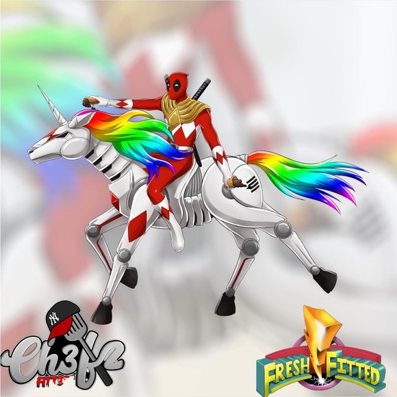 Deadpool as red ranger on a unicorn megazord pin. (glow In the dark) - Picture 2 of 2